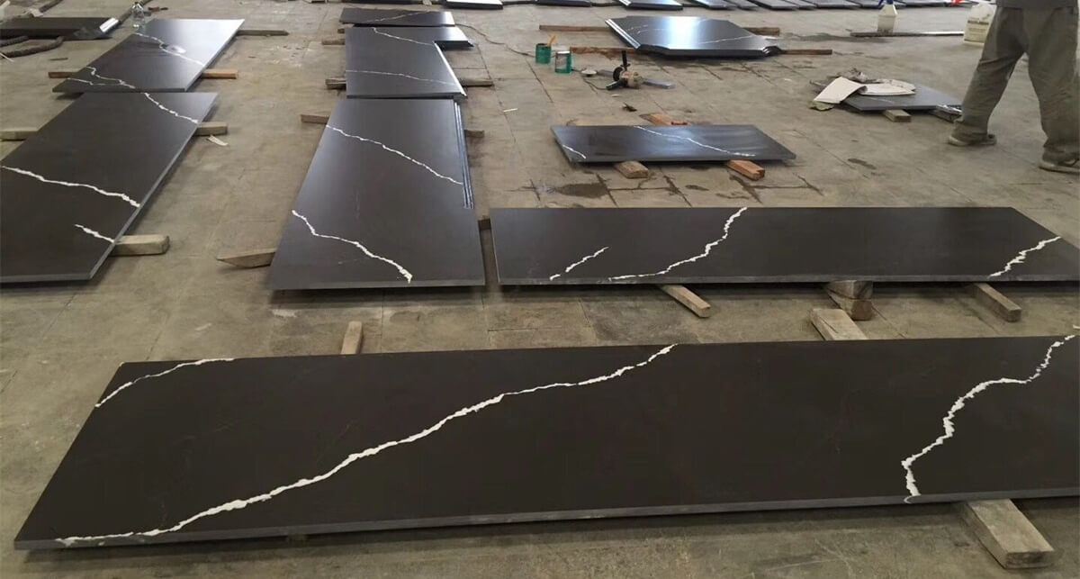 Professional China Polished Black Quartz Stone Cut To Size